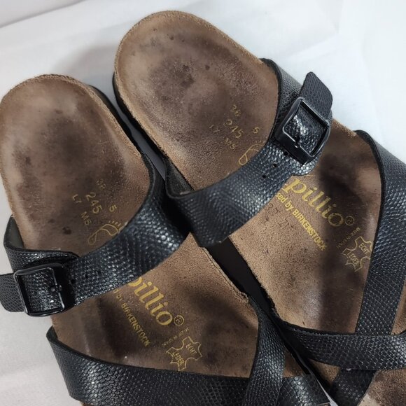 Papillio Birkenstock 38 Tabora Strappy Black Sandals US W 7 245 Pebbled Leather - Picture 14 of 14